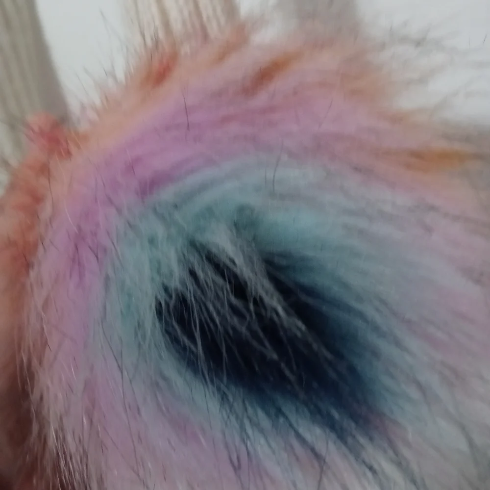 CABLE KNIT WINTER SCARF WITH MULTICOLOR POM POMS AT BOTH ENDS